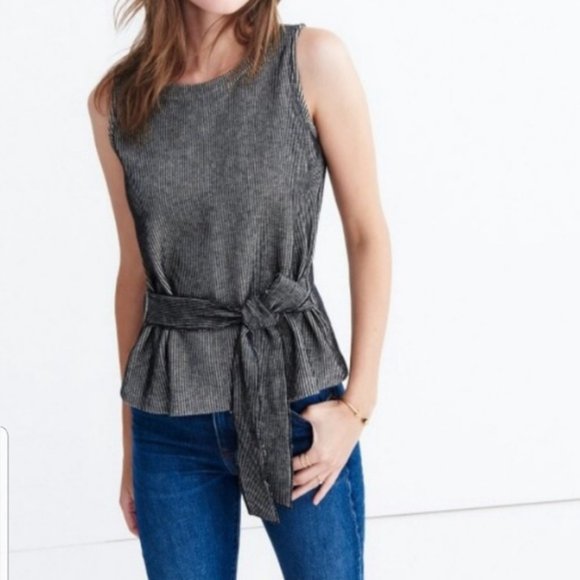 Madewell Tops - Madewell French Rib Tie Waist Top Large L 2187